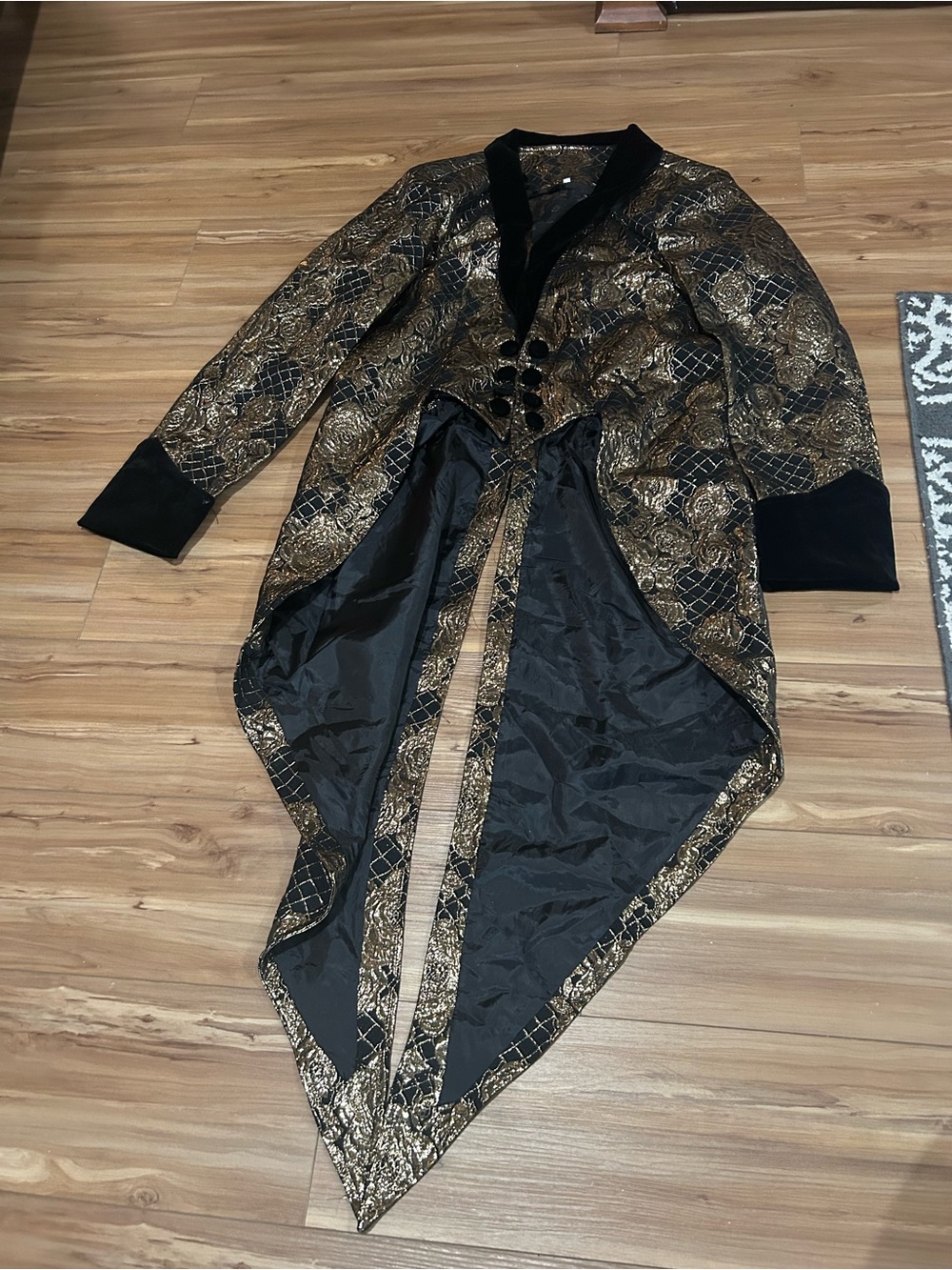 Rose Gold and Black Brocade Tailcoat Jacket Edwardian Style Costume Size XXL